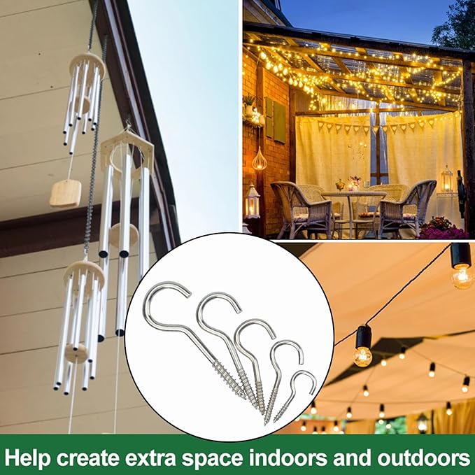 125 Pieces of Screw Cup Hook Set 5 Sizes Ceiling Small Hooks Wardrobe Decoration Hanging Accessories for Hanging Outdoor or Indoor use (0.98" 1.41" 1.57" 1.96" 2.36") (Silver)