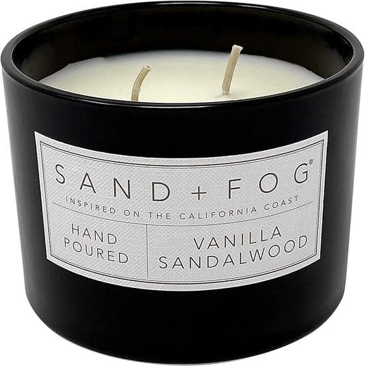 Sand + Fog Scented Candle - Vanilla Sandalwood – Additional Scents and Sizes – 100% Cotton Lead-Free Wick - Luxury Air Freshening Jar Candles - Perfect Home Decor – 12oz