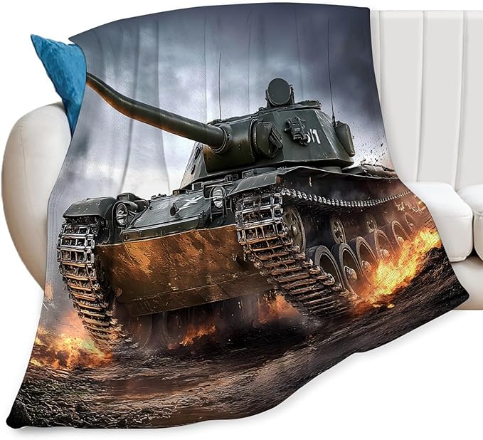 Tijuboni Military Tank Throw Blanket Army Gifts for Boys Men Girls Women Kids Adults Soft Flannel Fleece Blanket for Couch Sofa Bed Home Decor 60"x80"