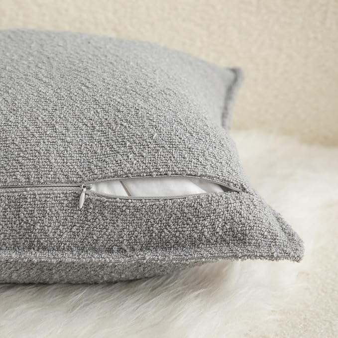 MANDIOO Pack of 2 Decorative Throw Pillow Covers Accent Solid Woven Textured Cushion Covers Pillow Cases Bedroom Living Room Sofa Home 26 x 26 Inch Light Gray
