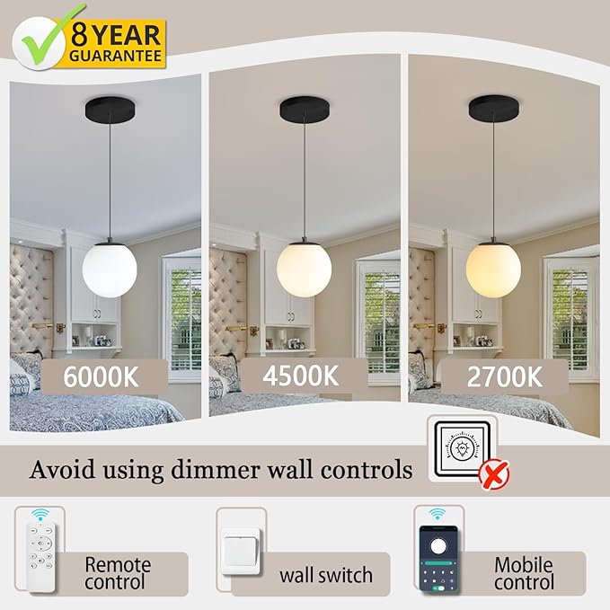 Globe Pendant Light, Modern Hanging Lighting Fixture,Matte Black Chandelier with Clear Glass Shades Pendant Light for Kitchen Island, Dining Room, Living Room, Entry Hallway