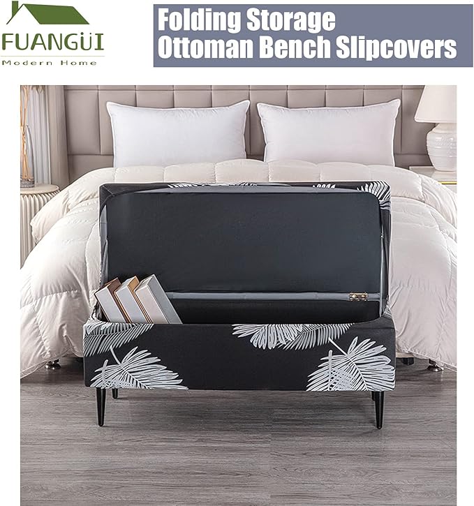 FUANGUI Ottoman Cover Stretch Storage Ottoman Bench Slipcover Printed Folding Storage Bench Ottoman Cover Footrest Stool Slipcover Footstool Protector Cover with Elastic Bottom, Large