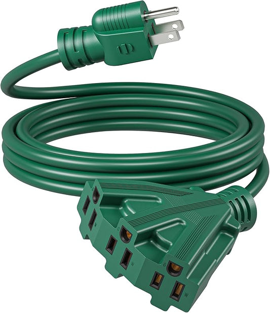 DEWENWILS 10FT Outdoor Extension Cord Christmas, Green Extension Cord 13A/1625W, 16/3 SJTW Power Cable with Multiple Outlet Weatherproof Decor Landscaping String Lights, ETL Listed, 1 Pack