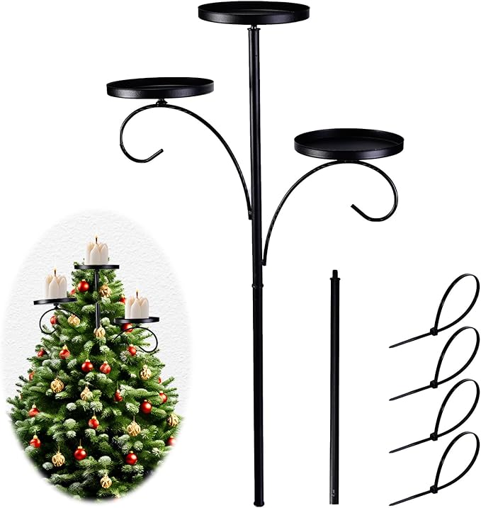 Black Triple Tree Topper Candelabra - Christmas Tree Shelf, 3 Tier Candle Holder Shelf, Unique Candelabra Trees Topper for Christmas, Holiday, Indoor & Outdoor Decor (23.6 inch)