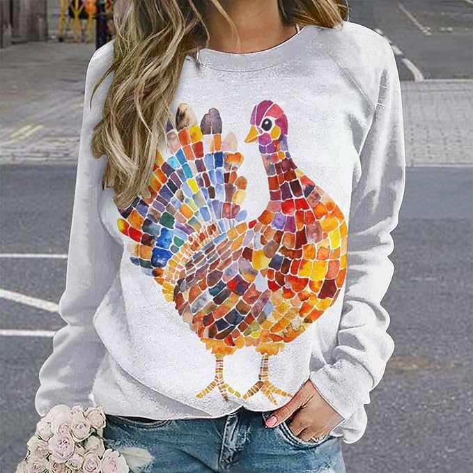 Womens Thanksgiving Sweatshirt Oversized Crewneck Pullover Casual Graphic Long Sleeve Shirts
