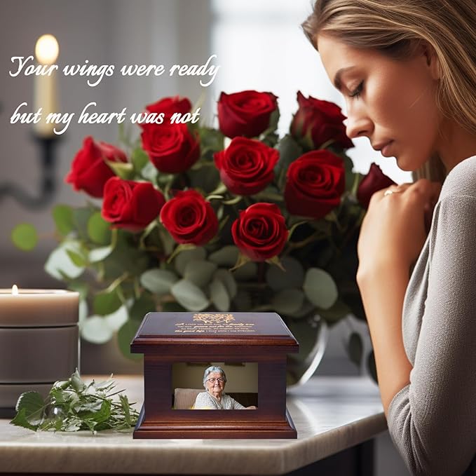 5.5 Inches Small Wood Urns for Ashes, Funeral Memorial Urns with Photo Frame, Small Urns Keepsake Wooden Urns Box and Casket, Picture Frame Keepsakes Urns for Human/Pet Ashes-Tree