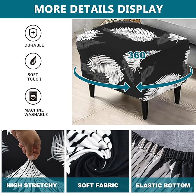 KRFOONN Stretch Ottoman Cover Slipcovers Rectangle Fit Length 27"-35" Footrest Stool Covers Printed Ottoman Cover for Foot Stool Furniture Protector with Non Slip Elastic Bottom, Color 13