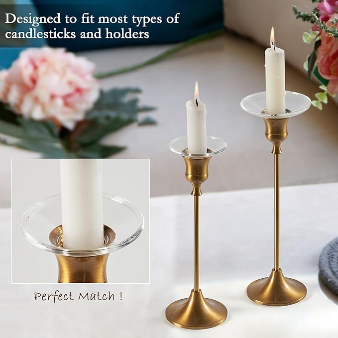 12 Pcs Candle Wax Catcher, Glass Bobeches, Round Candle Drip Protector for Taper Candlestick Candle Holder (Clear, Round)