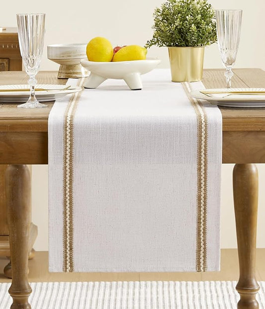 Wracra Jute Farmhouse Table Runner, Macrame Rustic Dining Table Runners 36 Inches Long for Everyday Use, 14x36 Inches, Jute