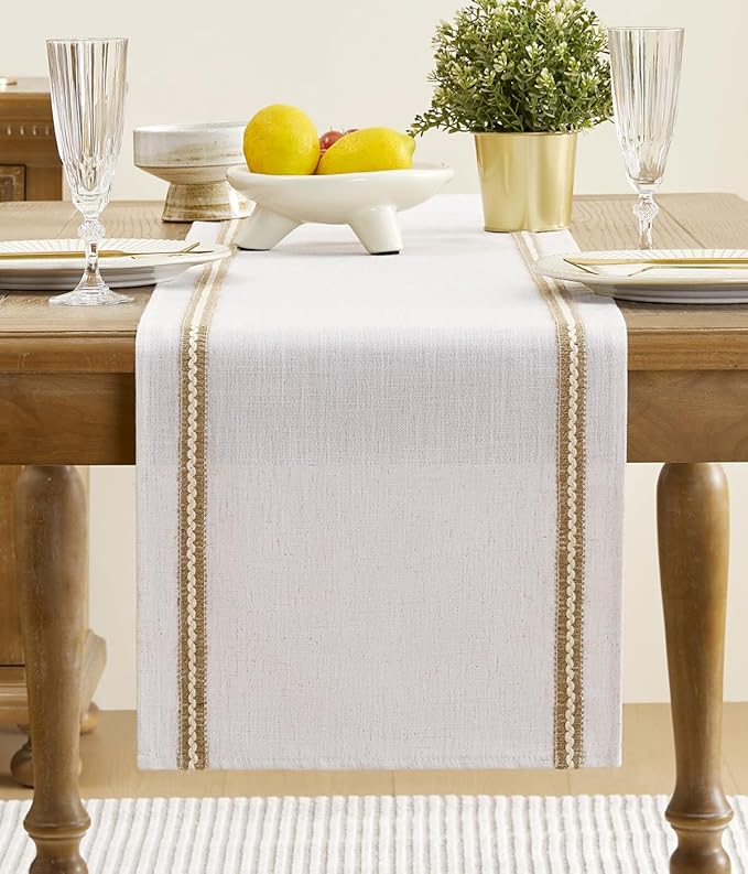 Wracra Jute Farmhouse Table Runner, Macrame Rustic Dining Table Runners 90 Inches Long for Everyday Use, 14x90 Inches, Jute