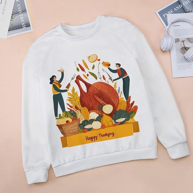 Womens Thanksgiving Sweatshirt Oversized Crewneck Pullover Casual Graphic Long Sleeve Shirts