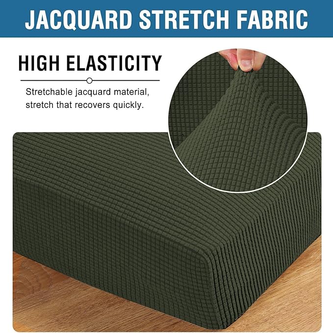 H.VERSAILTEX Super Stretch Individual Chaise Cover Sectional Couch Covers for L Shaped Sofa Both Left/Right Featuring Thick Jacquard Textured Twill Fabric (1 Piece Chaise Cover Large, Olive)