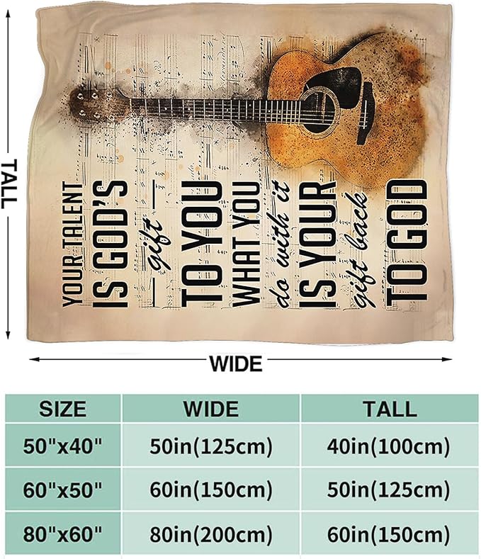 Tijuboni Guitar Music Throw Blanket Guitar Gifts for Girls Boys Women Men Kids Adults Soft Flannel Fleece Blanket for Couch Sofa Bed Home Decor 60"x80"