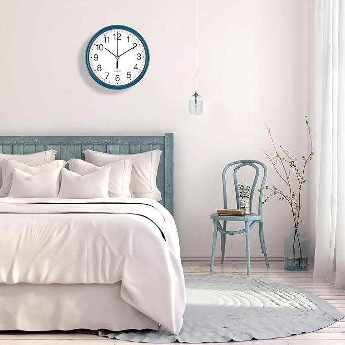 Silent Wall Clock Non Ticking, 6 Inch Wall Clocks Battery Operated, Small Analog Clock for Bedroom Home Office Kitchen Bathroom School, Easy to Read(Blue)