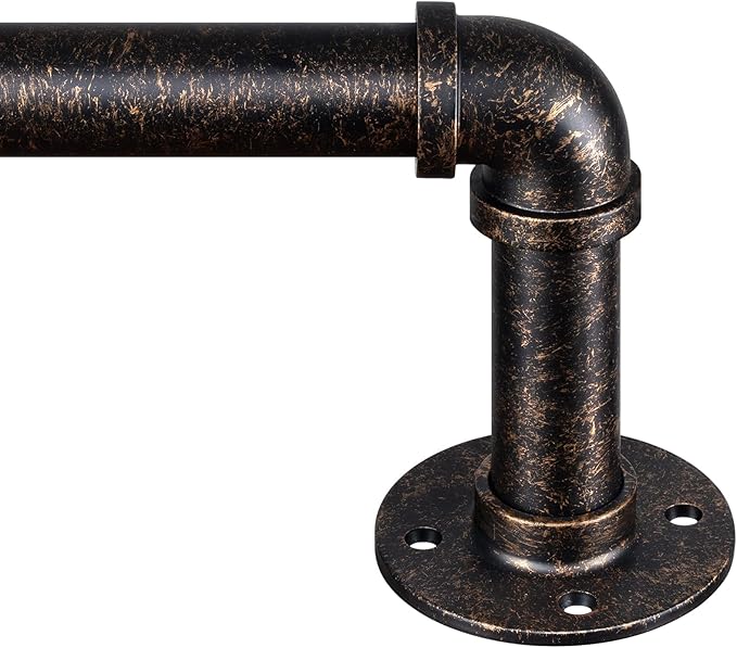 Zeerobee Curtain Rods for Windows 48 to 84, 1 Inch Industrial Wrap Around Vintage Bronze Curtain Rod, Indoor/Outdoor Room Divider Adjustable Drapery Pole, 48"-86"