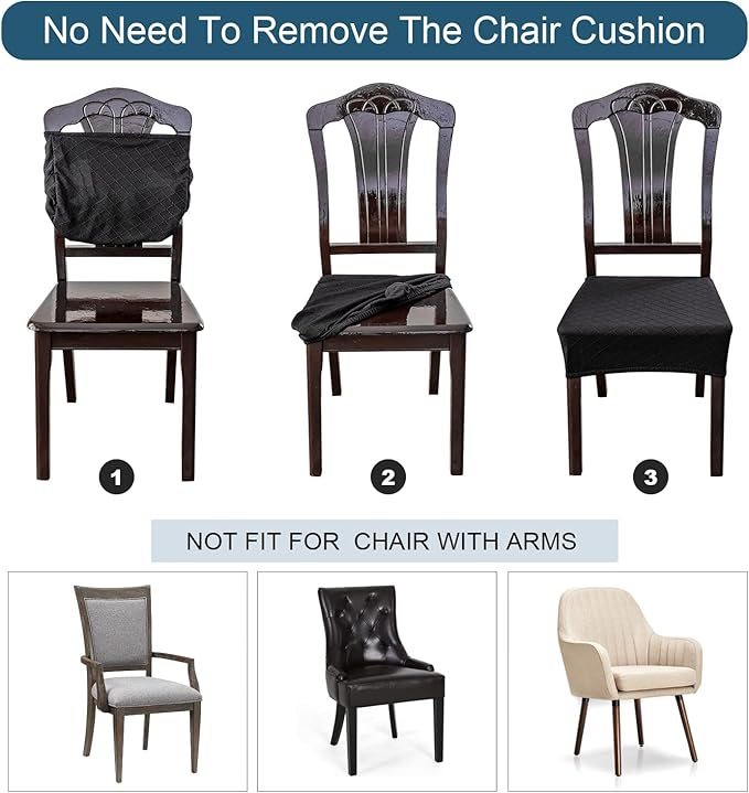 Genina Waterproof Seat Covers for Chairs,Set of 6 Dining Room Chair Seat Covers for Kitchen,Stretch Jacquard Removable Washable Dining Chair Slipcovers Protectors,No Rear Covers, Chocolate