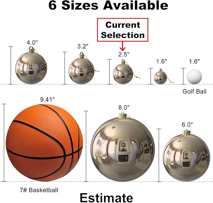 Champagne Gold 2.5" Christmas Balls Christmas Tree Decoration Ornaments Shatterproof Hanging Balls for Birthday Halloween Holiday Wedding Decorations Set of 10pcs