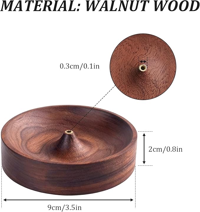 Incense Holder,Black Walnut Hand - Crafted Round Burner for Sticks with Ash Catcher,Perfect for Relaxation at Home, Yoga,Spa & as a Gift