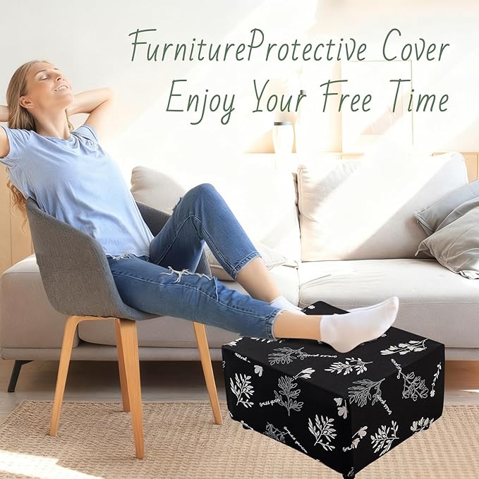 HAOYONG Ottoman Cover Rectangle Printed, Stretch Footstool Slipcover Soft Fabric Protector for Rectangular Ottoman in Living Room or Bedroom Washable X-Large