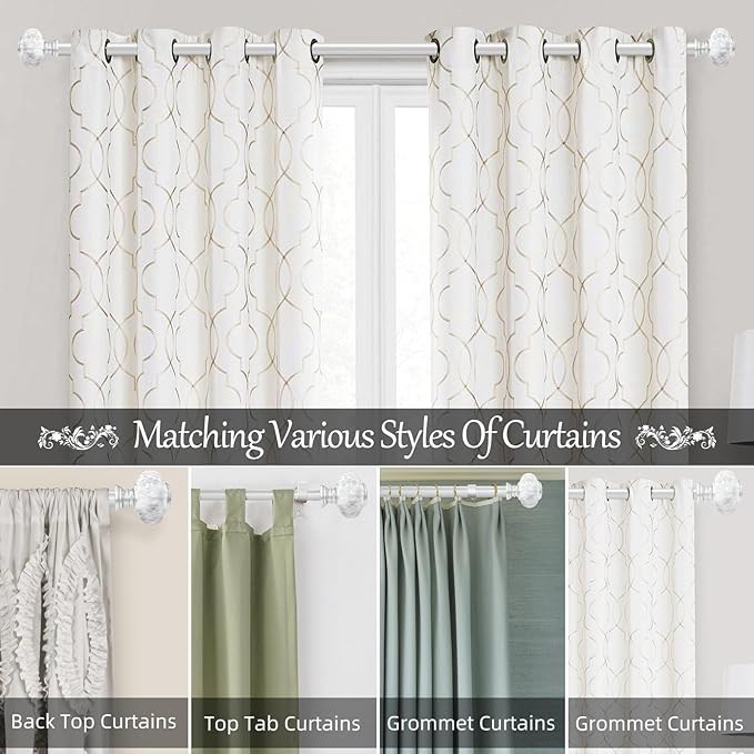 Sliver Curtain Rod for Windows 48 to 84 Inches(4-7ft): 1 inch Diameter Heavy-Duty Adjustable Curtain Rod with Marble Grain Finials For Bedroom & Livingroom