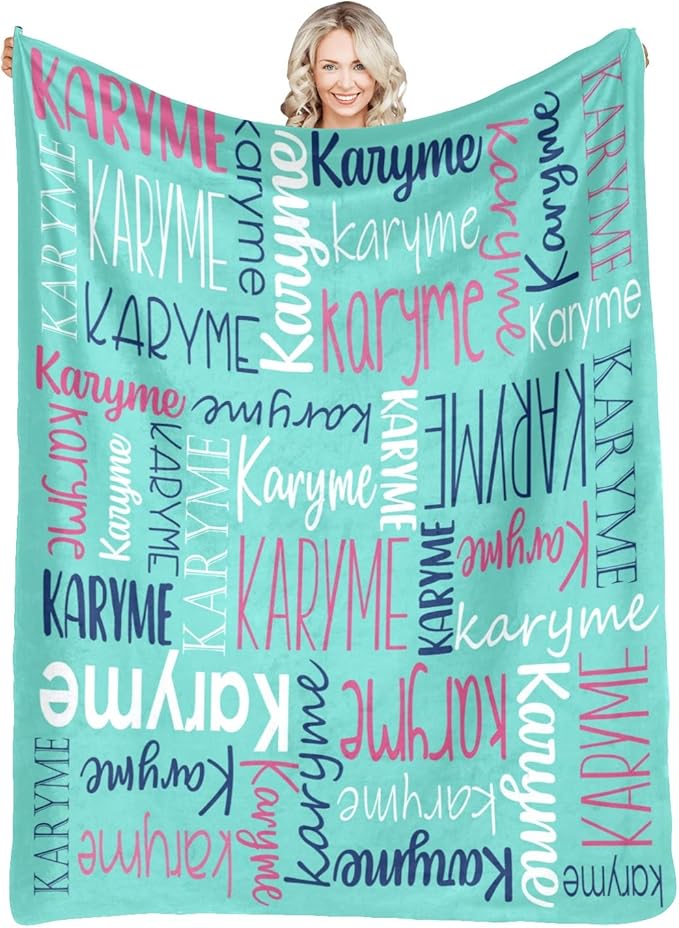 Personalized Blankets with Names Baby Gifts for Girls Boys Custom Soft Fleece and Sherpa Name Blanket for Kids and Adults Birthday for Daughter Son Granddaughter Grandson (Cyan)