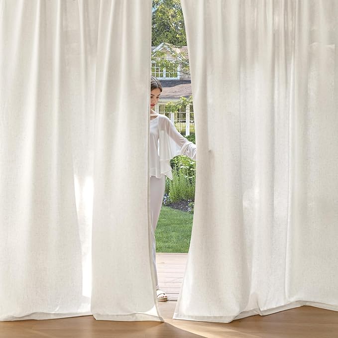 MIULEE Non-See-Through Privacy Linen Curtains 2 Panels, Light Filtering Window Curtains Farnhouse Textured Back Tab Semi Sheer Drapes for Bedroom Living Room, 52 x 45 Inches Long, Natural White