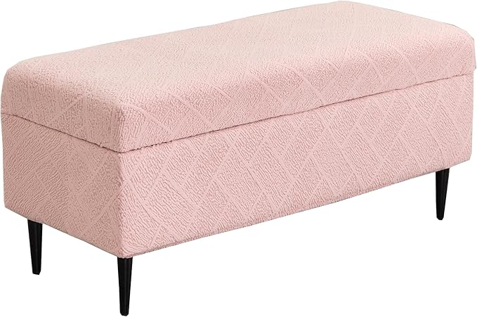 CRFATOP Jacquard Rectangle Ottoman Stool Cover Stretch Folding Storage Footstool Bench Slipcovers Upholstered Foot Chest Chair Covers Washable Entryway Furniture Protector with Elastic Bands,S,Pink