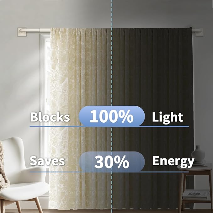 Beige White Curtain Rods for Windows 66-152Inch(5.5-12.7ft) Heavy Duty Wrap Around Blackout Curtain Rods, Extra Long Adjustable Room Darkening Drapery Rod for Bedroom, Living Room & Outdoor Patio