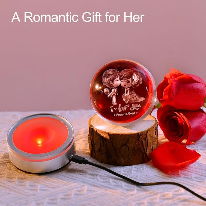 IFOLAINA Romantic Christmas Couple Gifts for Wife Girlfriends I Love You Gifts for Her Anniversary Birthday Valentines Day 3D Crystal Ball Night Light Glass Globe Decorative Decor