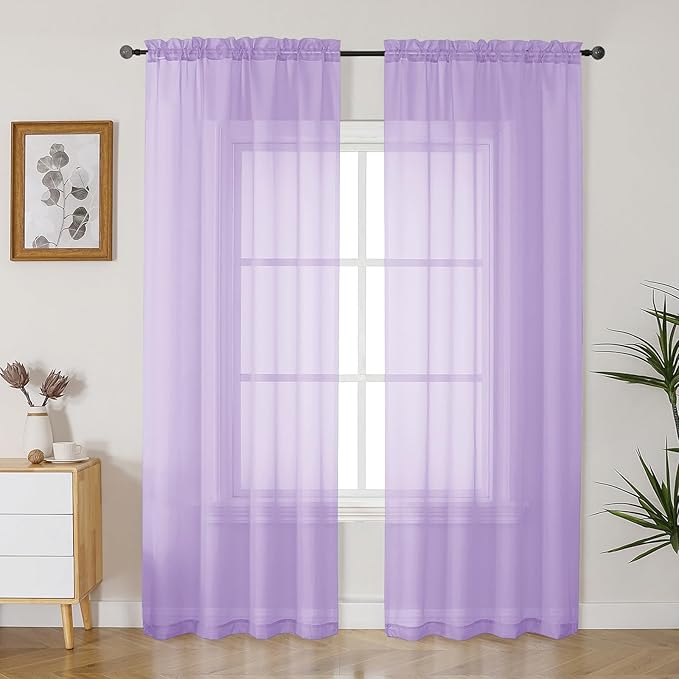 Gwine Lilac Sheer Curtains 84 Inches Long 2 Panels Set for Living Room, Rod Pocket Voile Lightweight Bedroom Curtains, Light Filtering Solid Window Sheer Panels, Each 42" Wx84 L