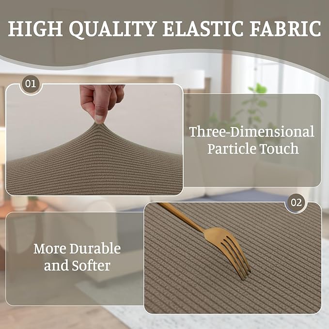 Sectional Couch Covers for Sofa Cushion L Shaped Couch Cover Washable Soft Couch Cushion Covers Stretch Sofa Slipcovers(2-Piece for Sofa Armrest Cover, Khaki)