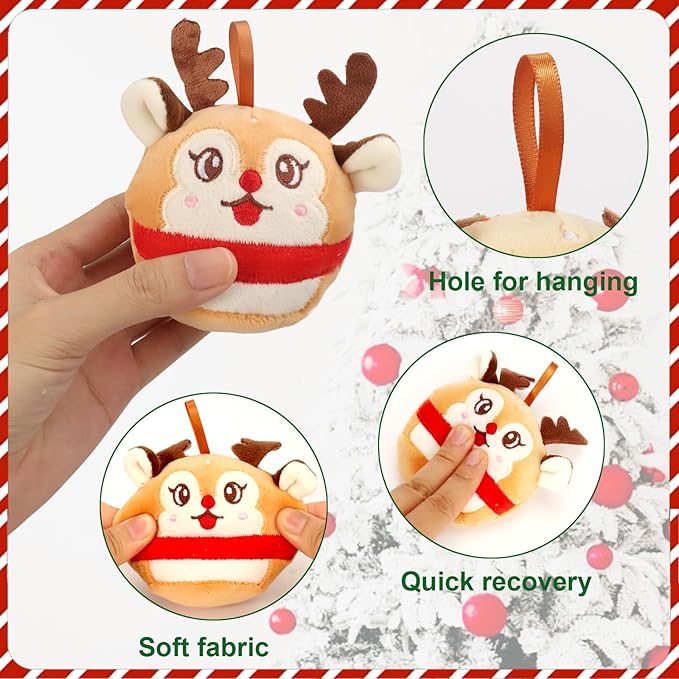 3.15’’ Mini Plush Christmas Tree Ornament, 6 Pack Cute Plushies Collectible Soft & Squishy Small Stuffed Animal Toy - Stocking Stuffers, Gift for Kids