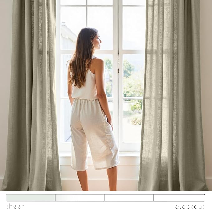 jinchan Linen Blend Curtains 72 inch Length 2 Panels for Bedroom Living Room, Light Filtering 50 inch Wide Farmhouse Drapes with Rod Pocket Back Tab(50W x 72L, Light Green)