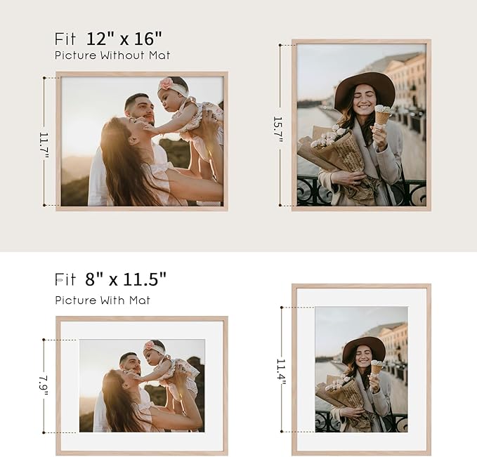 12x16 Picture Frame Wood - 12 x 16 Poster Frame, 12 16 Oak Wood Picture Frame, 12 By 16 Frame, 12 x 16 Frame, 12x16 Picture Frames for Wall(3 Pack, Beige)