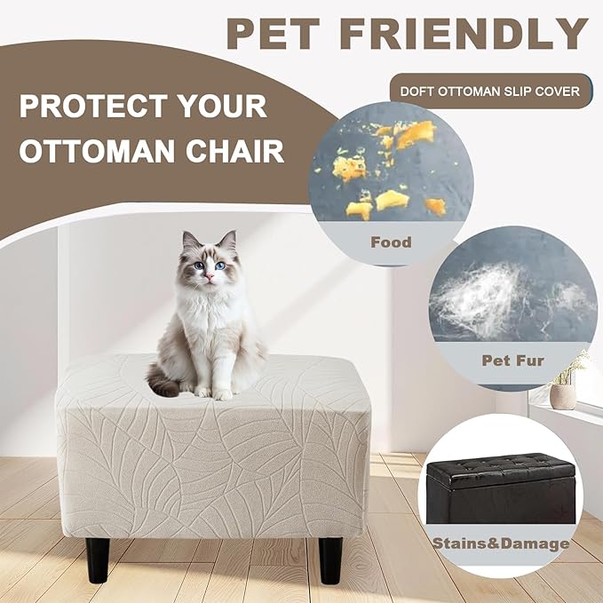 Eco-Ancheng Ottoman Cover Stretch Rectangle Footrest Stool Slipcover Ottoman Bench Covers Jacquard Footstool Protector Covers Storage Ottoman Slipcovers for Foot Stool with Nonslip Elastic Bottom,05
