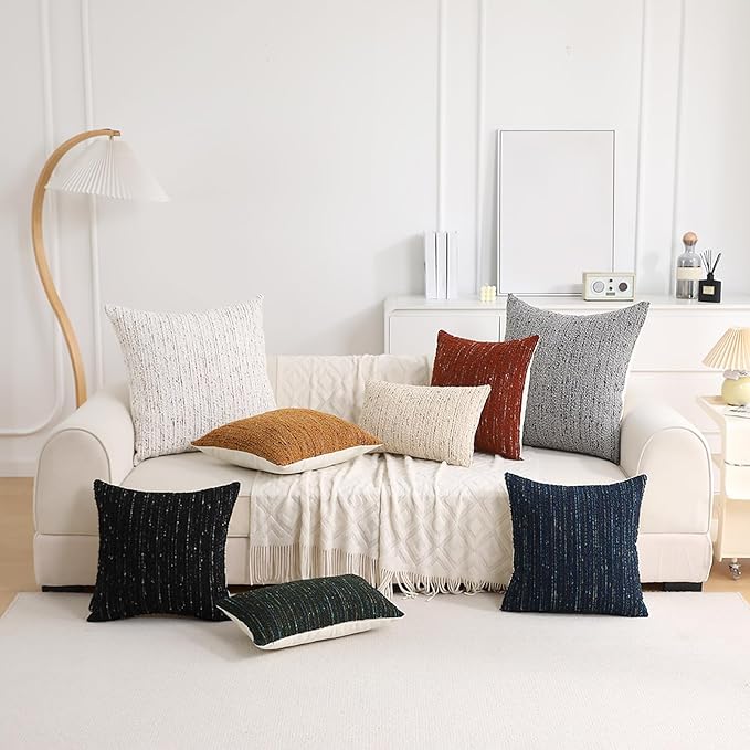 Textured Boucle Pillow Covers 20x20 Neutral Striped Throw Pillows Soft Modern Farmhouse Pillow Cases, 1pc Decorative Accent Square Couch Cushion Cover for Bed Sofa Chair, Dark Yellow