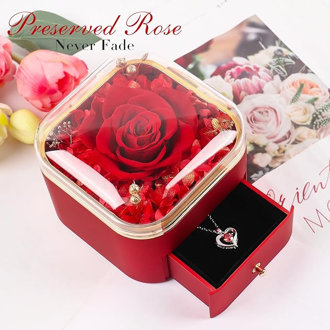 Beferr Birthday Gifts for Women Mom Preserved Real Rose with Necklace Eternal Roses Fresh Flowers for Delivery Prime anniversary Purple Gifts for Grandma Wife Daughter Sister