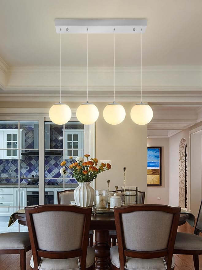 Modern Kitchen Island Lighting Linear Chandeliers for Dining Room 4-Light Glass Globe Hanging Pendant Light Rectangular Chandeliers for Living Room Hallway Bedroom