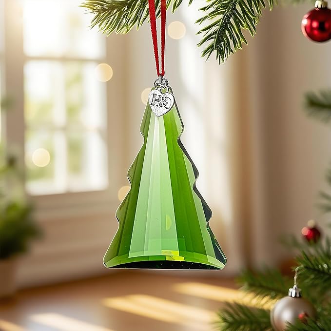 H&D HYALINE & DORA 2025 Crystal Christmas Tree Hanging Ornament, Green Crystal Christmas Tree Ornament Glass Prism Suncatcher Ornaments for Xmas Home Window Decor