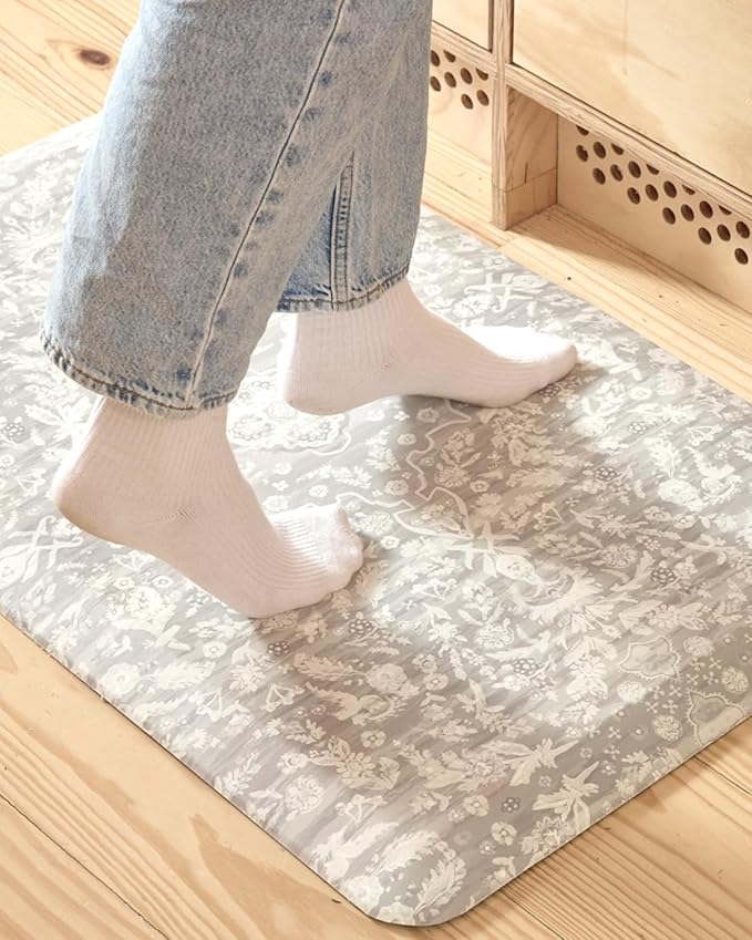 House of Noa Nama Standing Mat – Anti-Fatigue Cushioned Kitchen Mats for Floor | Ergonomic Bounce-Back Foam Kitchen Mats | Anti-Fatigue Mats for Kitchen & Standing | Emile Earl Grey | 22" x 72"