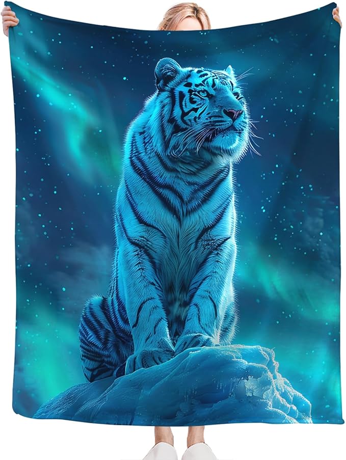 Tijuboni White Tiger Throw Blanket Tiger Gifts for Girls Boys Women Men Kids Adults Soft Flannel Fleece Blanket for Couch Sofa Bed Home Decor 60"x80"