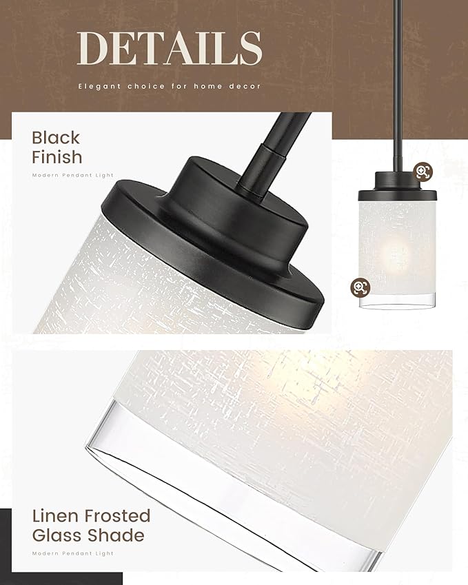 TENGXIN Modern Pendant Light, Matte Black Pendant Lights Kitchen Island,Farmhouse Pendant Lighting for Dining Room Bedroom Bar Office,TXPLBK01