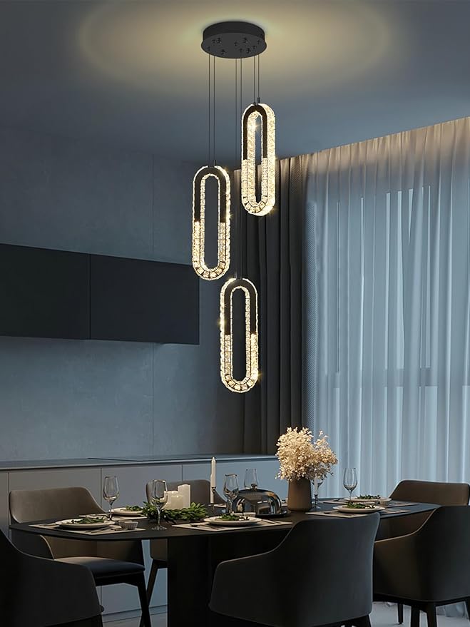Modern Crystal Chandeliers LED Pendant Lighting Ring Black Flush Mount Ceiling Lights Fixture Mini Chandeliers for Dining Room Kitchen Island Hallway