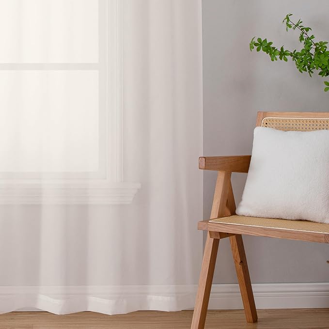 Lecloud Ivory Sheer Curtains 90 Inches Long 2 Panels, Elegant Light Filtering Voile Breathable Curtains, Solid Window Treatments with Dual Rod Pocket for Dining Room Bedroom, Each 42" W x 90" L