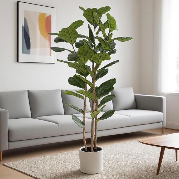 Artificial Tree with White Tall Planter - Artificial Plants Indoor,Faux Tree Fake Floor Plant in Pot for Home Office Living Room Decor Indoor (Lyrata 6ft)