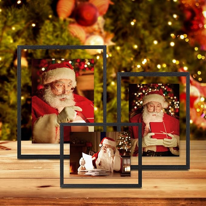 Egofine 5x7 Floating Frames Set of 2, Double Plexiglass Picture Frame, Made of Solid Wood Display Any Size Photo up to 5x7, Wall Mount or Tabletop Standing, Faded Black