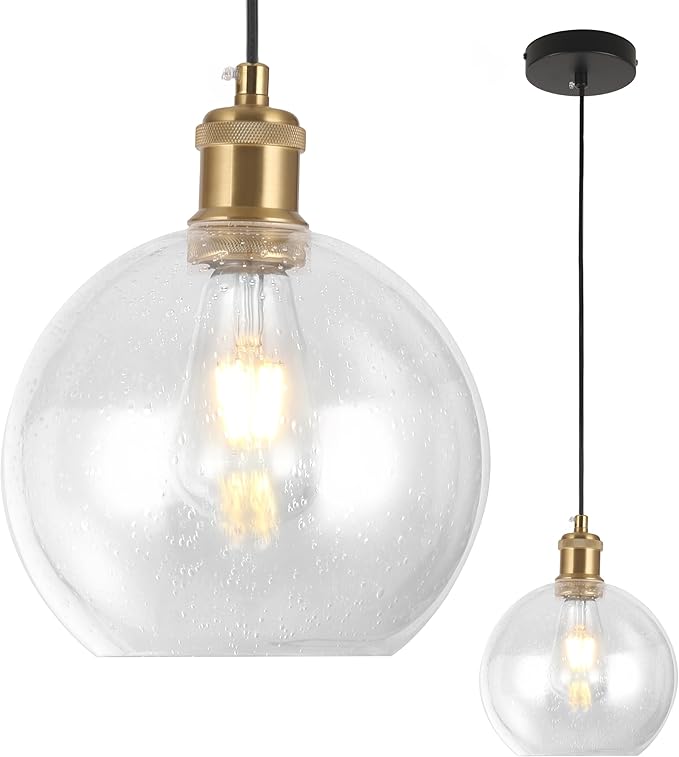 Globe Pendant Lights Kitchen Island Lighting Clear Glass Globe Pendant Light Fixtures Modern Kitchen Island Lighting for Dining Room Bedroom -7.8inch