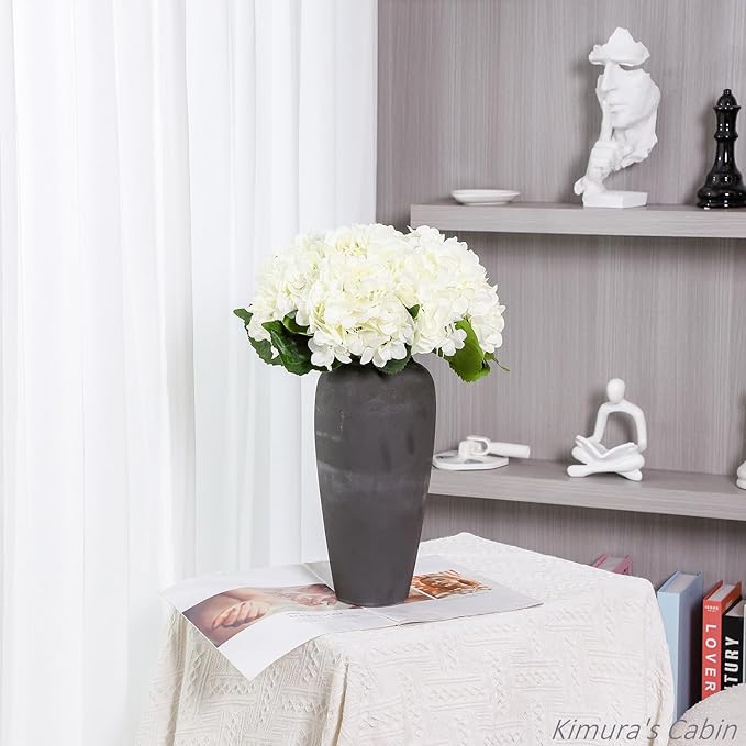 Kimura's Cabin 6Pcs Fake White Hydrangea Flowers Artificial Silk Hydrangeas with Stems Faux Hydrangea Bouquets for Home Wedding Party Table Core Decoration (White, Pack of 6)