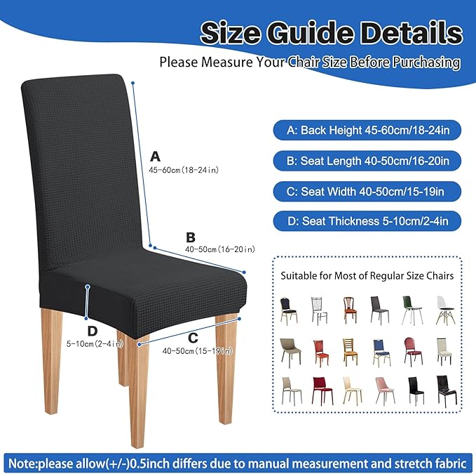 Dioxide Stretch Chair Covers for Dining Chairs, Washable Dining Chair Covers Set of 6, Soft Kitchen Chairs Seat Covers, Jacquard Parson Chair Slipcover Protectors for Home Hotel Restaurant Banquet