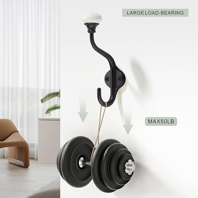TUNNY Coat Hooks - 5 Pack Matte Black Towel Hooks Robe Hooks Decorative Wall Hooks for Bathroom Bedroom Kitchen Towel Robe Clothes Cabinet Closet Bathroom Hardware